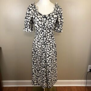 Who What Wear Black & White Floral Puff Sleeves Button Front Dress Size XS